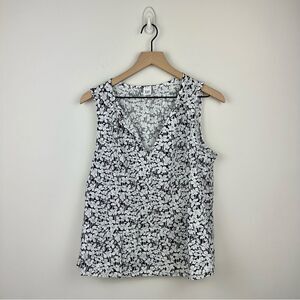GAP Grey & White Cotton Blend Floral Sleeveless Blouse, M